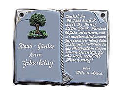 Keramikschild als Buch f&uuml;r Ehrungen und besondere Anl&auml;sse - Gr&ouml;&szlig;e: 27x22 cm 