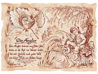 Sportbild Angler auf Antikpapier im A4-Format 