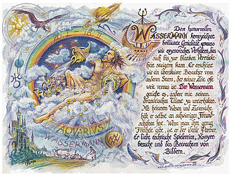 Sternbild Wassermann auf Antikpapier im A4-Format 