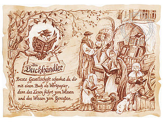 Zunftbild Buchh&auml;ndler auf Antikpapier im A4-Format 