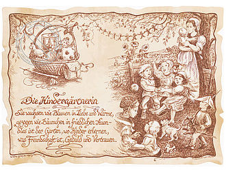 Zunftbild Kinderg&auml;rtnerin auf Antikpapier im A4-Format 