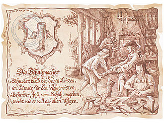 Zunftbild Schuhmacher auf Antikpapier im A4-Format 