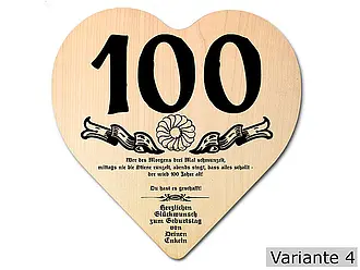 Holzherz mit Wunschtext zum 100. Geburtstag rustikal