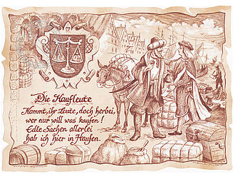 Zunftbild Kaufleute auf Antikpapier im A4-Format 