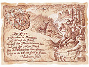 Zunftbild J&auml;ger auf Antikpapier im A4-Format 