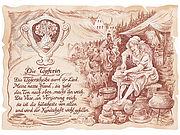 Zunftbild T&ouml;pferin auf Antikpapier im A4-Format 