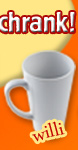 Hohe Tasse mit ihrer Werbung