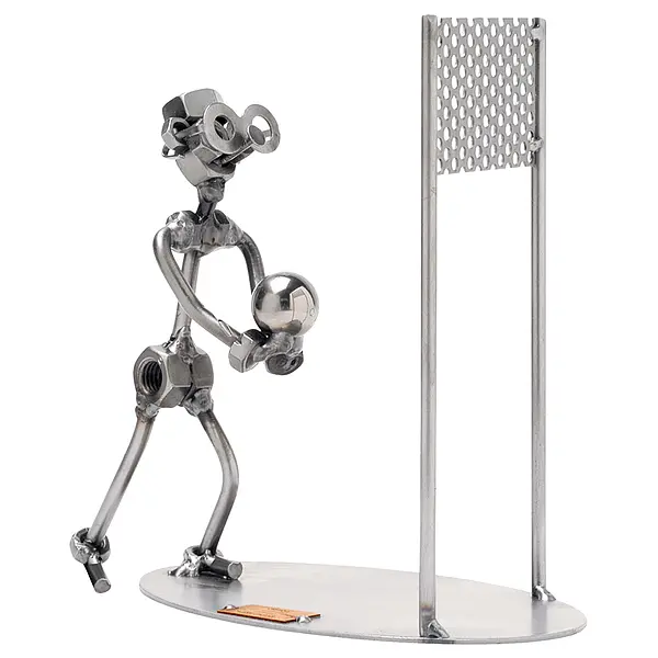 Geschenk Metallfigur – ein Volleyballspieler mit Volleyballnetz