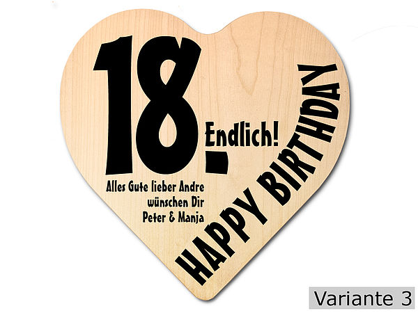 Geschenk zum 18. Geburtstag: Herz Holzschild mit Wunschtext