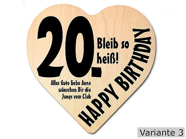 Herz Holz günstig Kaufen-Herz Holzschild mit Wunschtext Geschenk zum 20. Geburtstag. Herz Holzschild mit Wunschtext Geschenk zum 20. Geburtstag <![CDATA[Geschenk zum 20. Geburtstag: Holzschild in der Größe 18x18x1 cm. Als Material werden europäische Laubhölzer eingesetzt. Die