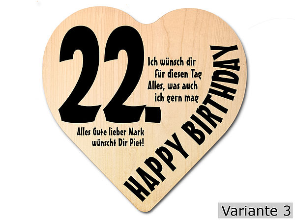 Geschenk zum 22. Geburtstag: Herz Holzschild mit Wunschtext