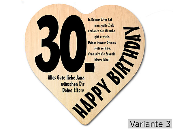 Geschenk zum 30. Geburtstag: Herz Holzschild mit Wunschtext