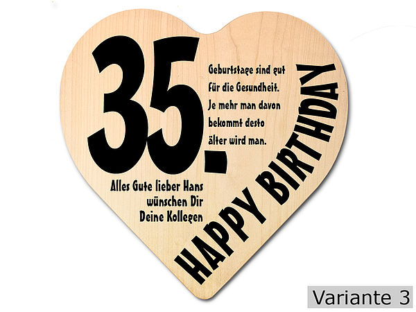 Geschenk zum 35. Geburtstag: Herz Holzschild mit Wunschtext