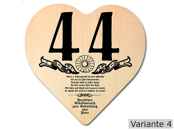 Geschenk zum 44. Geburtstag: Herz Holzschild mit Wunschtext