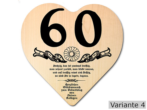 Geschenk zum 60. Geburtstag: Herz Holzschild mit Wunschtext