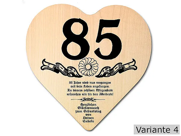 Holzschild günstig Kaufen-Herz Holzschild mit Wunschtext Geschenk zum 85. Geburtstag. Herz Holzschild mit Wunschtext Geschenk zum 85. Geburtstag <![CDATA[Geschenk zum 85. Geburtstag: Holzschild in der Größe 18x18x1 cm. Als Material werden europäische Laubhölzer eingesetzt. Die