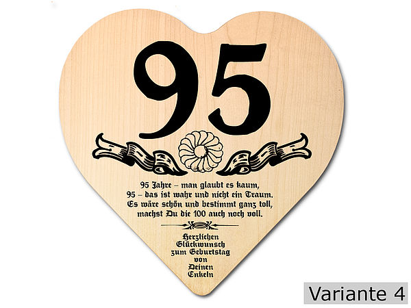 Geschenk zum 95. Geburtstag: Herz Holzschild mit Wunschtext