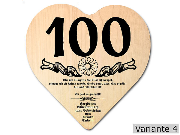 Geschenk zum 100. Geburtstag: Herz Holzschild mit Wunschtext