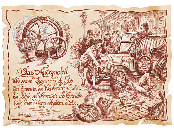 Zunftbild Automobil auf Antikpapier im A4-Format