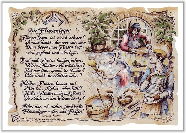 Zunftbild Fliesenleger auf Antikpapier im A4-Format