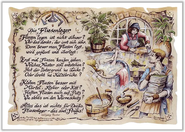 Zunftbild Fliesenleger auf Antikpapier im A4-Format