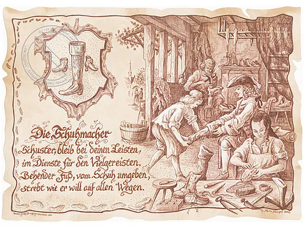 Zunftbild Schuhmacher auf Antikpapier im A4-Format