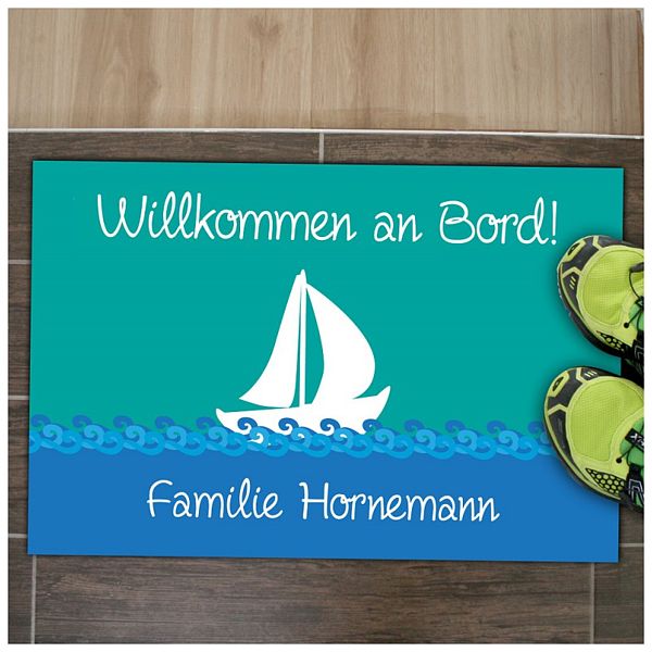 Fußmatte Segelboot für Familie "Willkommen an Board"