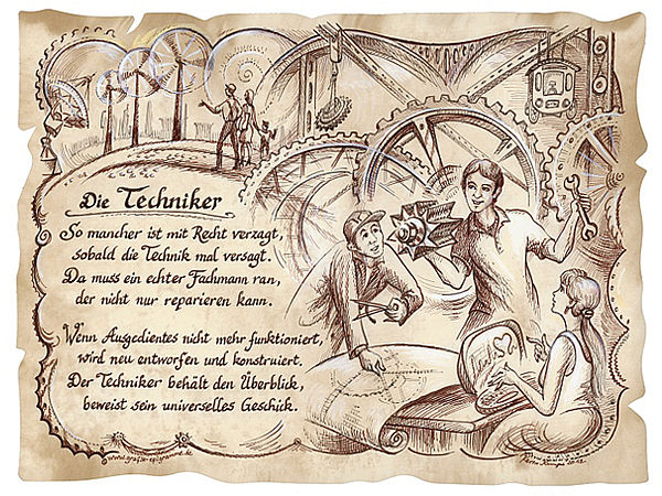 Zunftbild Techniker auf Antikpapier im A4-Format