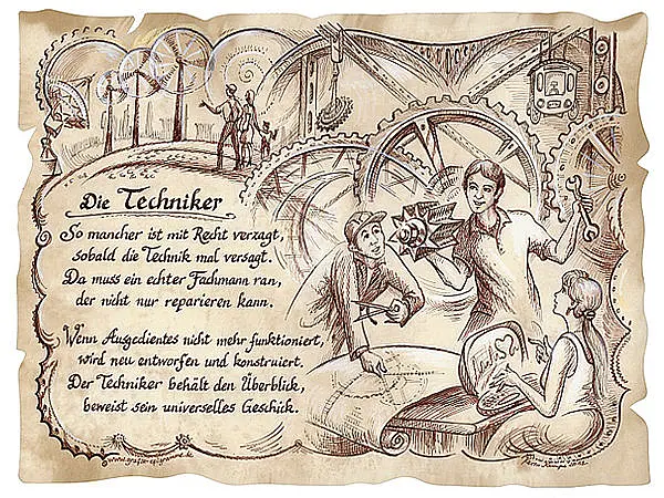 mit Spruch günstig Kaufen-Zunftbild Techniker auf Antikpapier im A4-Format. Zunftbild Techniker auf Antikpapier im A4-Format <![CDATA[Ein eindrucksvolles und zeitloses Kunstwerk mit dem Berufsmotiv Techniker . Der dazu passende Spruch gibt dem Bild eine besondere Note. Das Bild is