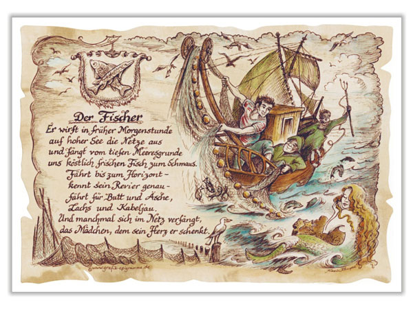 Zunftbild Fischer auf Antikpapier im A4-Format