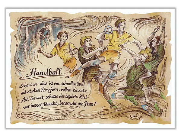 Bild   günstig Kaufen-Sportbild Handball auf Antikpapier im A4-Format. Sportbild Handball auf Antikpapier im A4-Format <![CDATA[Ein eindrucksvolles und zeitloses Kunstwerk mit dem Sportmotiv Handball . Der dazu passende Spruch gibt dem Bild eine besondere Note. Das Bild ist ei