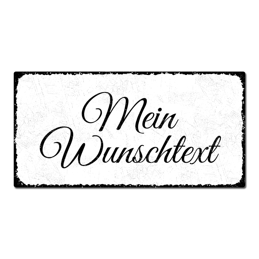 Blechschild shabby mit individuellem Wunschtext im Vintage Stil 20 x 10 cm weiß