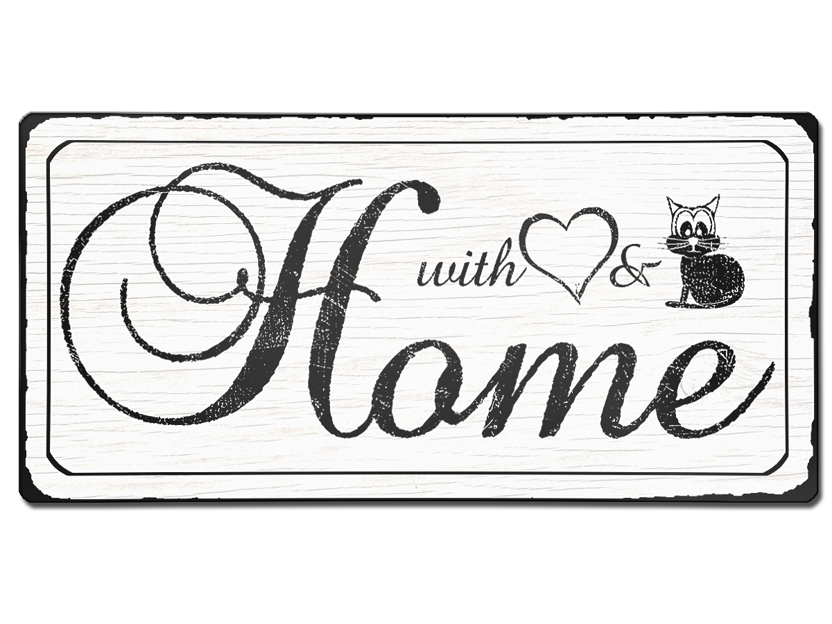 Vintage Stil Schild Home aus Aluminium mit Wunschtext