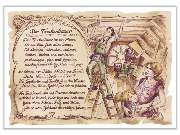 Zunftbild Trockenbauer auf Antikpapier im A4-Format