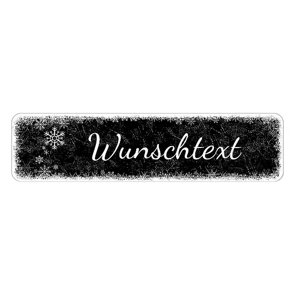 Schild Frohe Weihnacht oder mit eigenem Wunschtext – Farbe schwarz – Format 15 x 3,5 cm