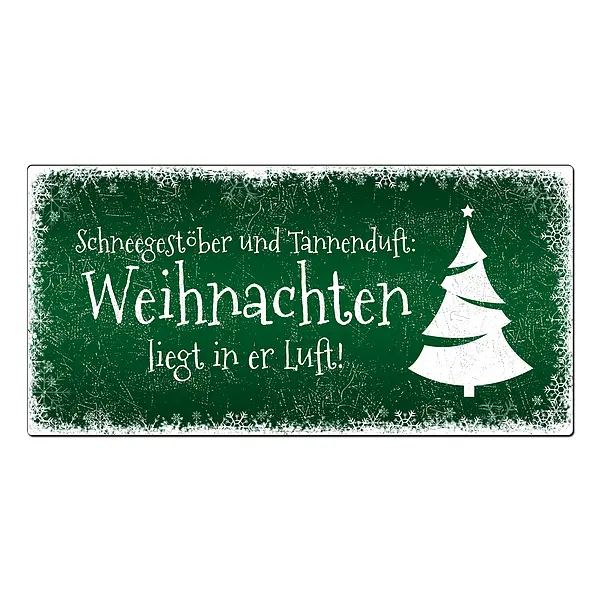 Winterdeko Schneegestöber – Blechschild zum Verschenken – Farbe grün – Format 20 x 10 cm