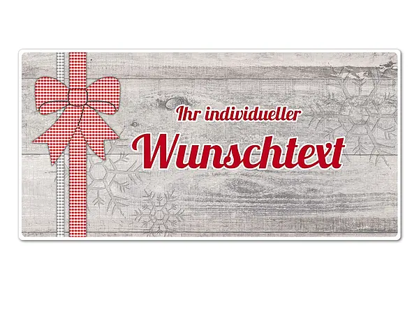Hüttendeko-Schild mit Wunschtext und Schleife – 300 x 150 mm