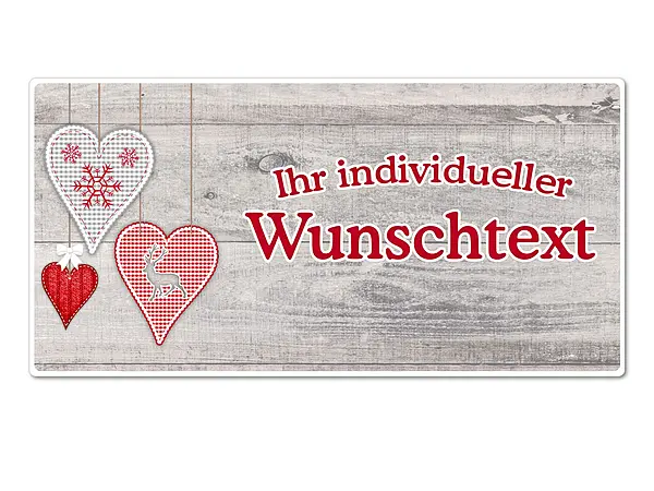 Hüttendeko-Schild mit Wunschtext und Herzen – 300 x 150mm