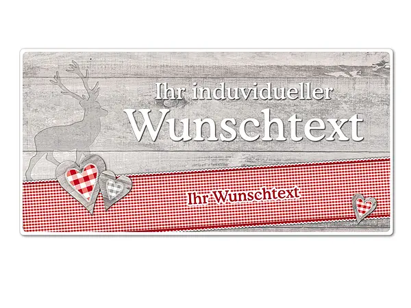 Hüttendeko-Schild mit Wunschtext und Hirsch – 300 x 150mm