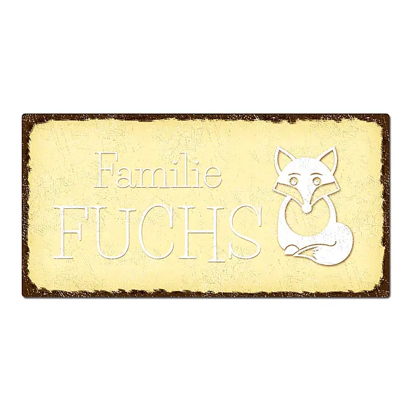 Blechschild im Vintage Look mit Wunschtext 300 x 150mm gelb/braun