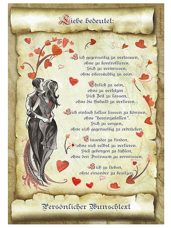 mit Text günstig Kaufen-Urkunde Liebe mit Ihrem Wunschtext. Urkunde Liebe mit Ihrem Wunschtext <![CDATA[Geschenk aus Liebe  Schenken Sie das sehr schöne Kunstbild mit eigenem Wunschtext. Es ist mit einem Spruch für Verliebte bedruckt: "Liebe bedeutet: Sich gegenseiti