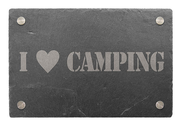Dekoschild aus Schiefer 300 x 200 mm - Motiv I love Camping