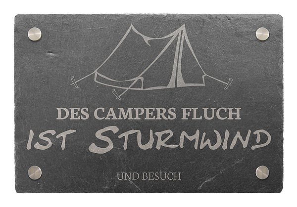 Dekoschild aus Schiefer 30 x 20 cm Motiv Zelt  - Onlineshop 1a Geschenkeshop