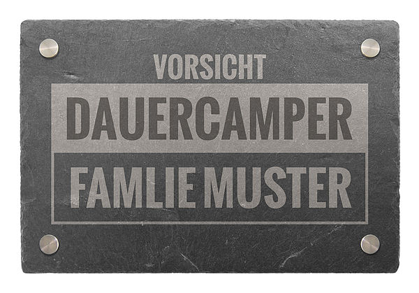 Türschild aus Schiefer 30 x 20 cm Motiv Vorsicht Dauercamper  - Onlineshop 1a Geschenkeshop