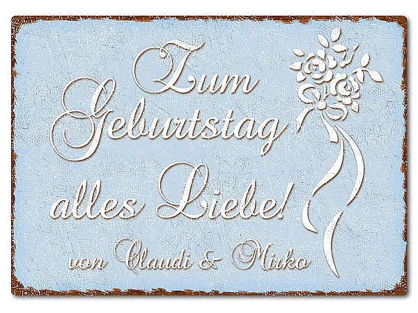 Dekoschild im Vintage Look mit Wunschtext hellblau Format A4