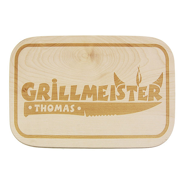 Schneidbrett aus Holz mit Wunschname Motiv Grillmeister