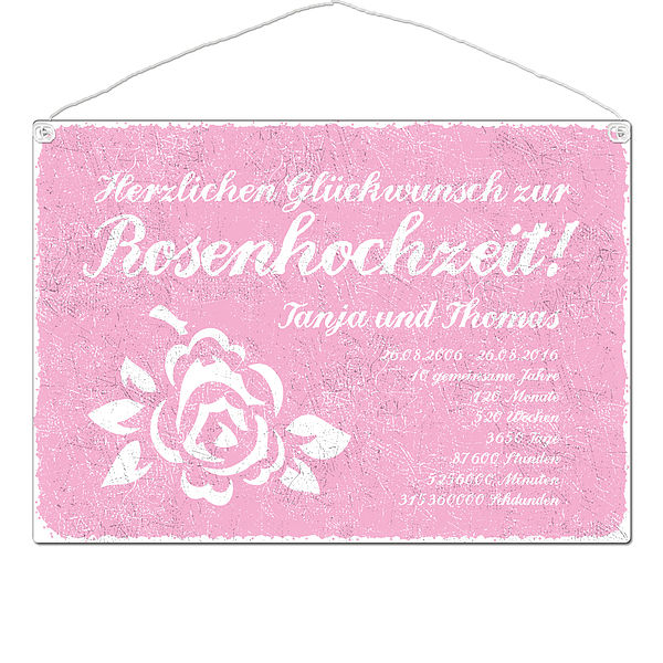 Schild Rosenhochzeit mit Wunschtext - Format A3 rosa