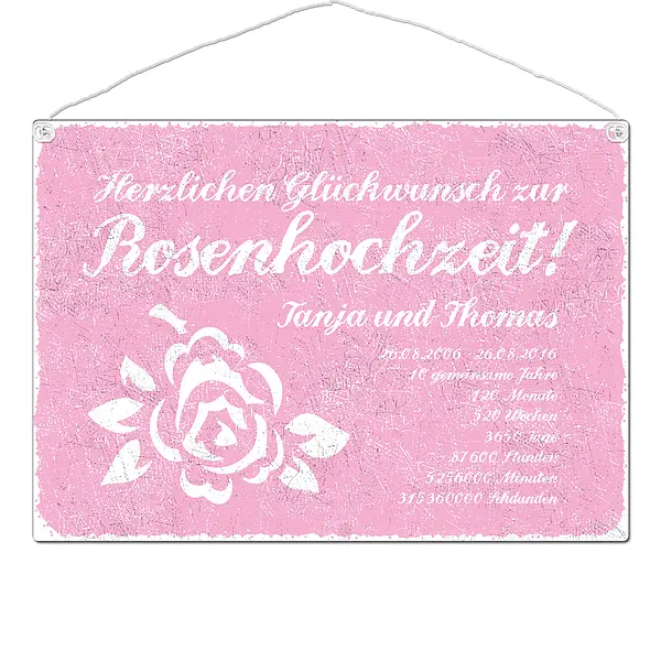 Schild Rosenhochzeit mit Wunschtext – Format A3 rosa