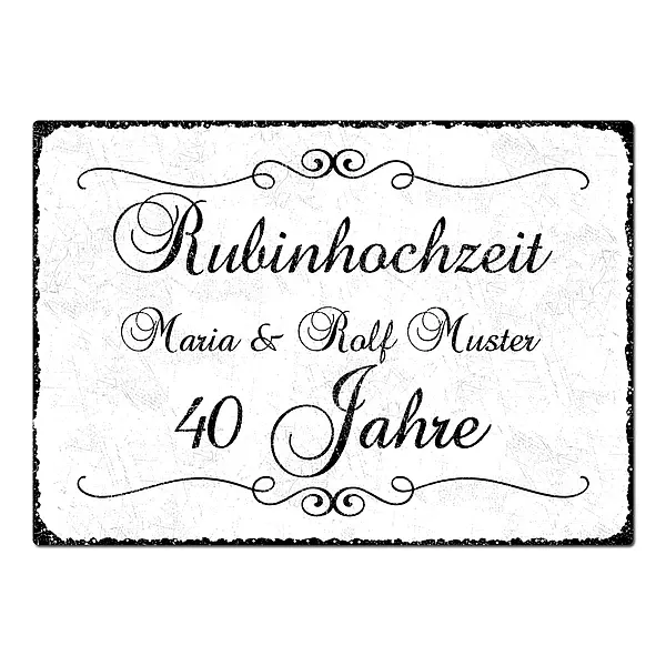 Geschenk zum 40. Hochzeitstag – Schild A4 mit individuellem Wunschtext