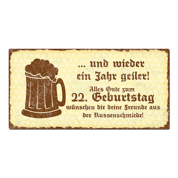 Geschenk zum 22. Geburtstag - Schild mit Wunschtext 200 x 100mm gelb